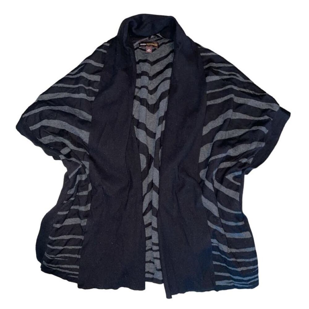 Dana Buchman Black & Gray Striped Knit Boxy Open Cardigan Medium